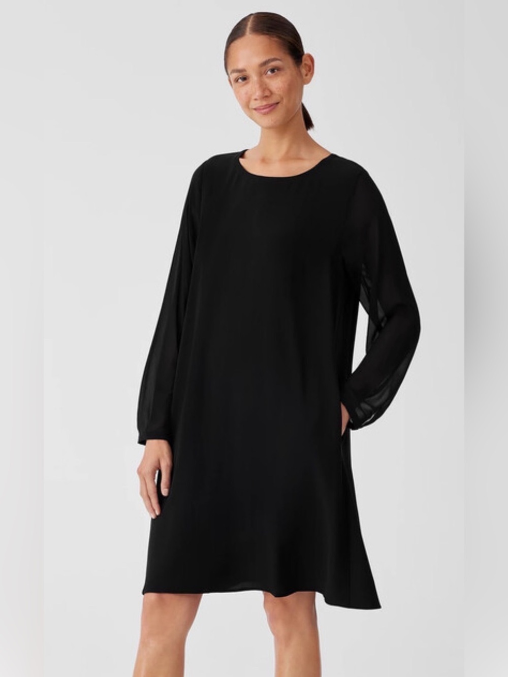 Eileen Fisher Silk Georgette Crepe Jewel Neck Dress size Sm NWT - Picture 3 of 7